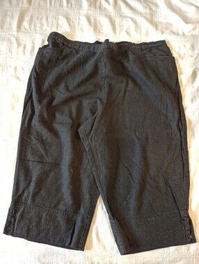 Penningtons womens 2X Petit linen blend capri pants back elastic waist VGUC